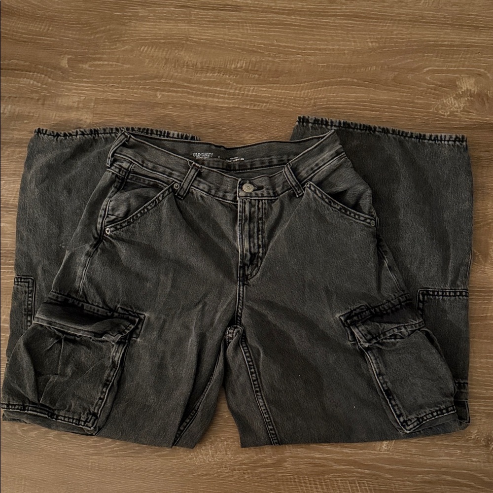 Old Navy Mid Rise Black Cargo Pants wide leg